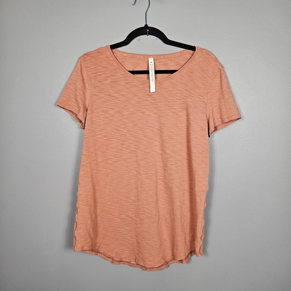 lululemon athletica Tops - Lululemon Women 10 Pima‎ Cotton Short Sleeve Tee Heather Peach Orange Curved Hem